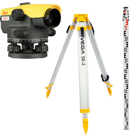 Комплект оптический нивелир Leica NA 332 штатив рейка - 3 в 1 с поверкой