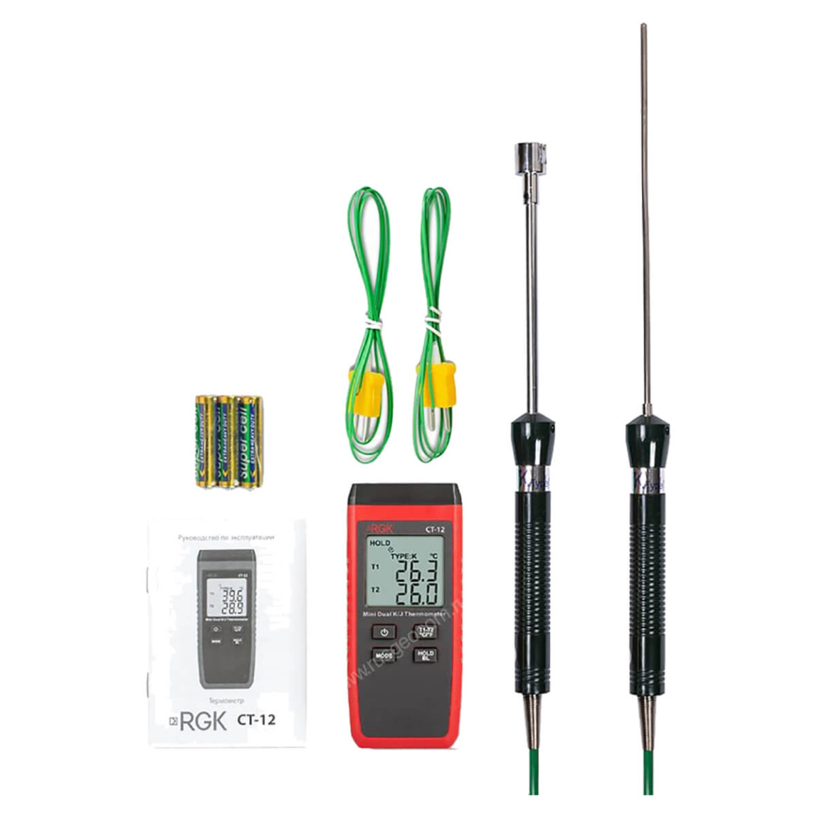 Термометр RGK CT-12 с погружным зондом температуры TR-10W и поверхностным зондом TR-10S с поверкой - 4